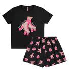 Pijama Menina Juvenil Mod.Me Algodão Estampa Brilha no Escuro Patins Preto/Pink
