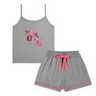 Pijama Menina Juvenil Mod.Me Algodão Estampa Escrito "Bloom" Cinza