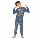 Pijama Menino Longo Malha Azul Anoitecer Animais Safári Kyly Tamanho:12 anos
