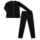 Pijama Ml Basic+ Liso Preto com Botão Cont GG