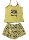 Pijama Plus Size Verão Feminino Amarelo Com Estampa Variada