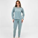 Pijama Pzama de Inverno Meia Malha Manga Longa com Calça Feminino