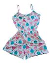 Pijama Rosa Feminino Adulto em Suede Short Doll Alça Estampado