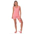 Pijama Texturizado Feminino Victory Com Camiseta Regata Com Bordado e Shorts Doll Canelado Básico