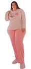 Pijama Tradicional Canelado Plus Size Comprido Feminino Blusa Manga Longa E Calça