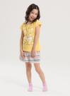 Pijama Verão Menina Amarelo Blusa e Shorts Gatinha Listrada