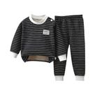 Pijamas De Bebê Listrados Com Forro De Fleece Para Meninos E Meninas, Conjunto De Roupas Quentes