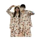 Pijamas De Casal plus Size De Manga Longa Com Estampa Do Cartoon Crayon Shin Chan Para Homens E