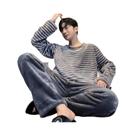 Pijamas De Flanela Masculinos De Inverno, Conjunto De Roupas De Dormir Com Listras Coreanas, Manga