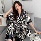 Pijamas De Seda Com Estampa De Zebra Para Mulheres, Conjunto De Pijama De Manga Curta, Roupas De