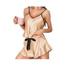 Pijamas De Seda Lisa Para Mulheres Com Decote Em V E Calças Com Renda, Conjunto De Pijamas Pijamas De Seda Lisa Para Mulheres Com Decote Em V E Calças Com Renda, Conjunto De Pijamas
