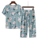 Pijamas De Verão Femininos Em Algodão E Seda, Conjunto De Roupa De Casa Em Rayon De Manga Curta,