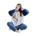 Pijamas Femininos De Flanela Grossa E Quente Em Veludo Coral Com Estampa De Urso, Conjunto De