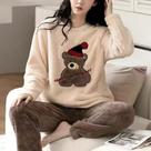 Pijamas Femininos De Tamanho Grande, Acolchoados E Quentes, Em Veludo Coral Com Estampa De Urso,