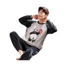 Pijamas Masculinos De Fleece Coral Com Gola Redonda E Manga Longa, Conjunto De 2 Peças Para O Lar No