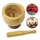 Pilão Em Bambu Com Socador Para Temperos E Condimentos