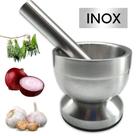 Pilao Inox Robusto Pesado Com Socador Alho Macerar Tempero Ervas