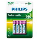 Pilha Philips Recarregável AAA Palito Com 4 Unidades 950mah