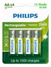 Pilha Recarregável AA Philips 2500mah HR6 Mignon 1.2v com 4 Unidades