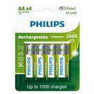 Pilha Recarregável Philips Aa 2500 mAh Pequena com 4 Unidades Prontas pro Uso RTU