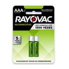 Pilha Recarregável Rayovac AAA 600 mAh 1.2V - Cartela com 2 Unidades