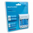 Pilhas Recarregáveis Com Carregador Multilaser + 8 Pilhas Recarregavel 4 AA E 4 AAA