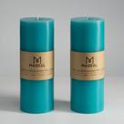 Pillar Candle MOZEAL, derramado à mão, sem perfume, turquesa 3x8, conjunto de 2