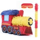 Pinata Birchio 3D Train com olhos vendados e bastão para aniversário de meninos