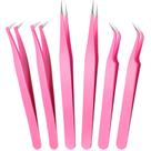 Pinça de extensão de cílios Mudder, 6 peças de aço inoxidável rosa