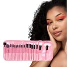 Pincéis Maquiagem Kit 24 Peças Rosa Profissional Completo Para Pele Oleosa e Mista Kit Pro