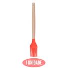 Pincel de Silicone Vermelho Cabo Bambu Confeitaria Cheff