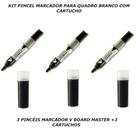Pincel marcador quadro branco 3 un com 3 cartuchos preto kit Pincel marcador quadro branco 3 un com 3 cartuchos preto kit