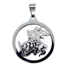 Pingente aço inox prateado redondo santo são jorge guerreiro