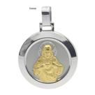Pingente Aço Sagrado Coração de Jesus Redondo 30mm com Ouro