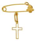 Pingente Alfinete Anjinho Com Cruz Mini Vazada Em Ouro 18k Amarelo Pingente Alfinete Anjinho Com Cruz Mini Vazada Em Ouro 18k Amarelo