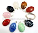 Pingente Cabochão Oval Liso com Pedras Mistas em Prata 950 - 05 Unidades
