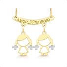 Pingente Canga Ouro 18k Amor Com 2 Pingentes Filhos Pingente Canga Ouro 18k Amor Com 2 Pingentes Filhos