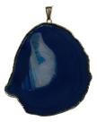 Pingente Chapa De Pedra Natural Ágata Azul Chakra Proteção Borda Dourado
