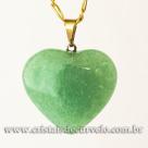 Pingente Coração de Pedra Quartzo Verde Natural com Montagem em Banho Dourado Flash