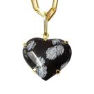 Pingente Coração Obsidiana Flocos de Neve com Garra Dourada - Pedra Genuína Pingente Coração Obsidiana Flocos de Neve com Garra Dourada - Pedra Genuína