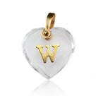 Pingente Cristal Coração com Letra "W " em Ouro 18K