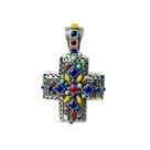 Pingente Crucifixo Prata de Bali Esmaltado Colorido Prata 925 Pingente Crucifixo Prata de Bali Esmaltado Colorido Prata 925