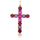 Pingente Cruz Pedras Vermelhas Rosa Sang Ouro Puro 18k P101 Pingente Cruz Pedras Vermelhas Rosa Sang Ouro Puro 18k P101