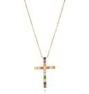 Pingente Cruz Zircônias Coloridas Portuguesa 45cm Ouro 18k Pingente Cruz Zircônias Coloridas Portuguesa 45cm Ouro 18k