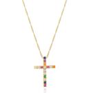 Pingente Cruz Zircônias Coloridas Singapura 45cm Ouro 18k