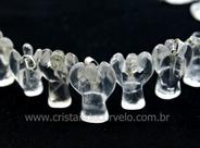 Pingente de Anjinho em Pedra de Quartzo Cristal com Pino Prateado - 5 Unidades
