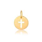 Pingente de Ouro 18 kialtes Redondo Cruz Placa 13 mm Peso 1.10 Gramas