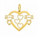 Pingente em Ouro 18K Coração com Duas Meninas - Joia Exclusiva