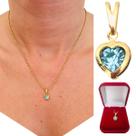 Pingente Feminino Coração Azul em Zircônia Cravejada Folheada a Ouro 18k Semijoia