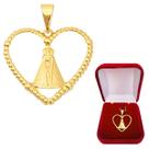 Pingente Feminino Coração Nossa Senhora Aparecida Religioso Banhado a Ouro 18k
